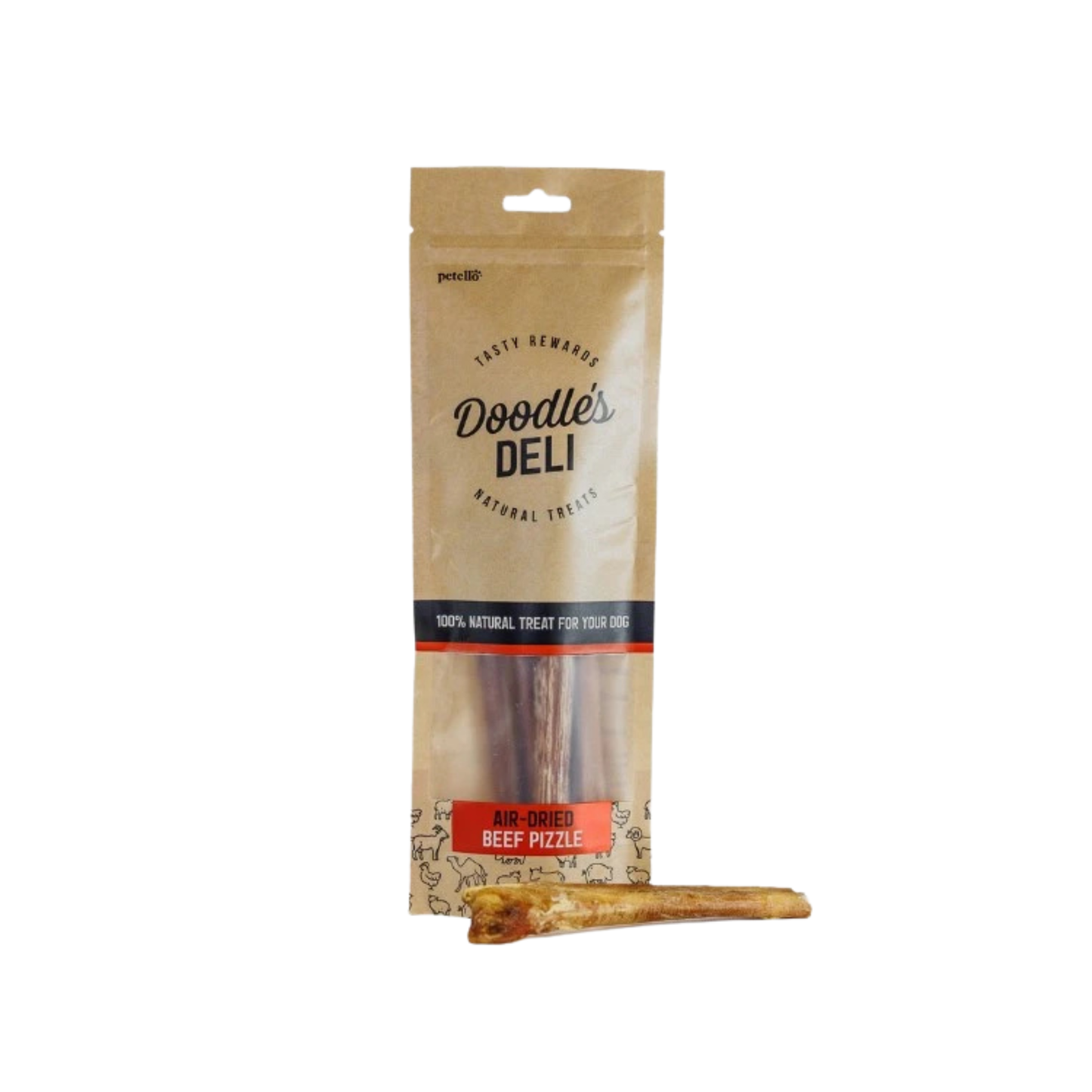 Doodles Deli Air Dried Beef Pizzle 100g, natural single-protein dog chew