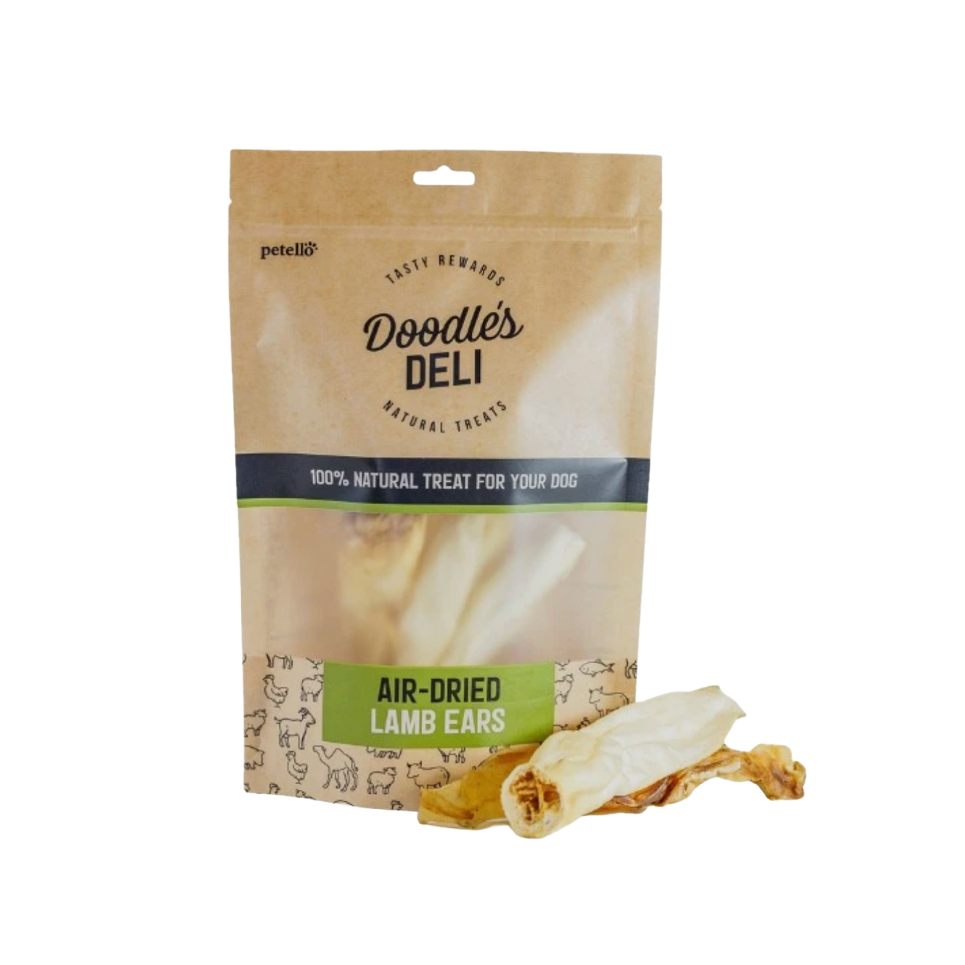 Doodles Deli Air-Dried Lamb Ears Without Hair 100g, natural dog chew
