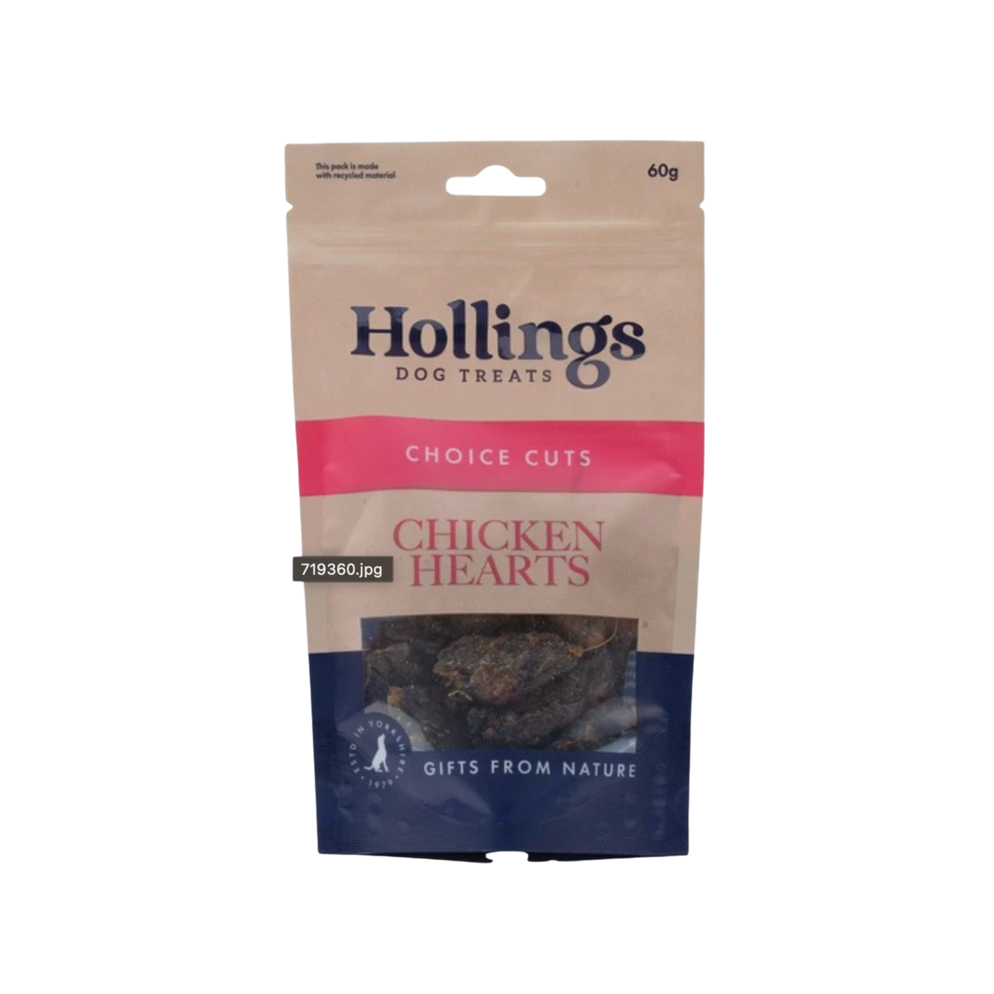 Hollings Chicken Hearts natural dog treats, 60g
