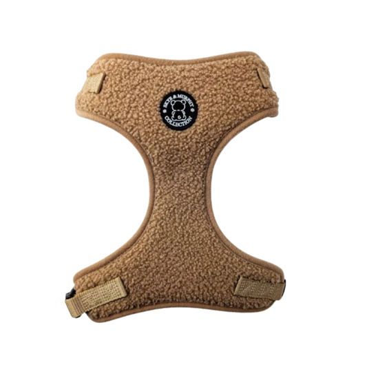 HugglePets Skye & Murphy Teddy Dog Harness in Caramel beige, soft teddy fleece
