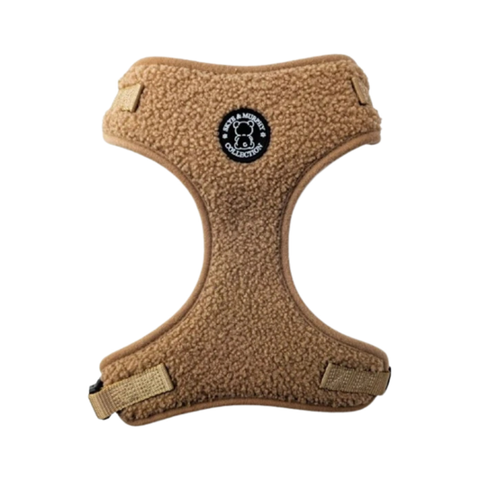 HugglePets Skye & Murphy Teddy Dog Harness Caramel, adjustable soft fleece dog harness