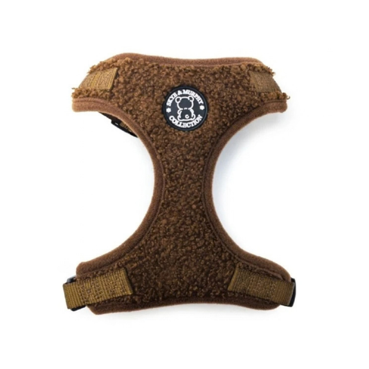 HugglePets Skye & Murphy Teddy Dog Harness in Espresso brown, soft teddy fleece