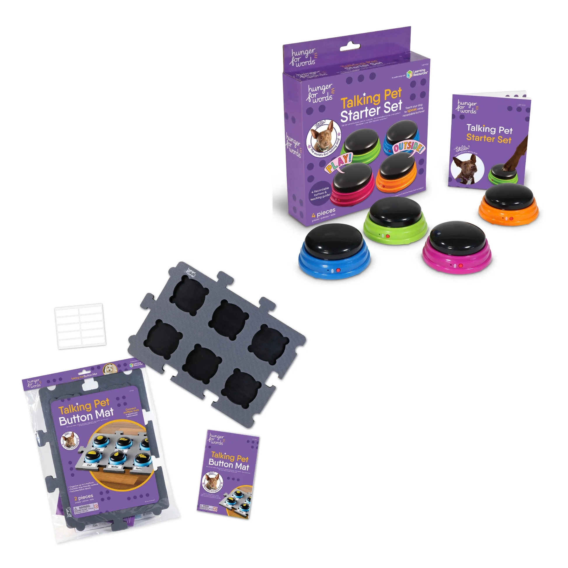 Hunger for Words talking dog buttons complete kit with 4 recordable buttons and mat