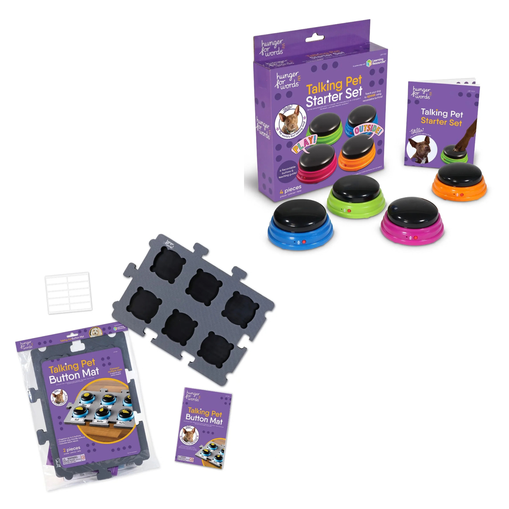 Hunger for Words talking dog buttons set out on the button mat