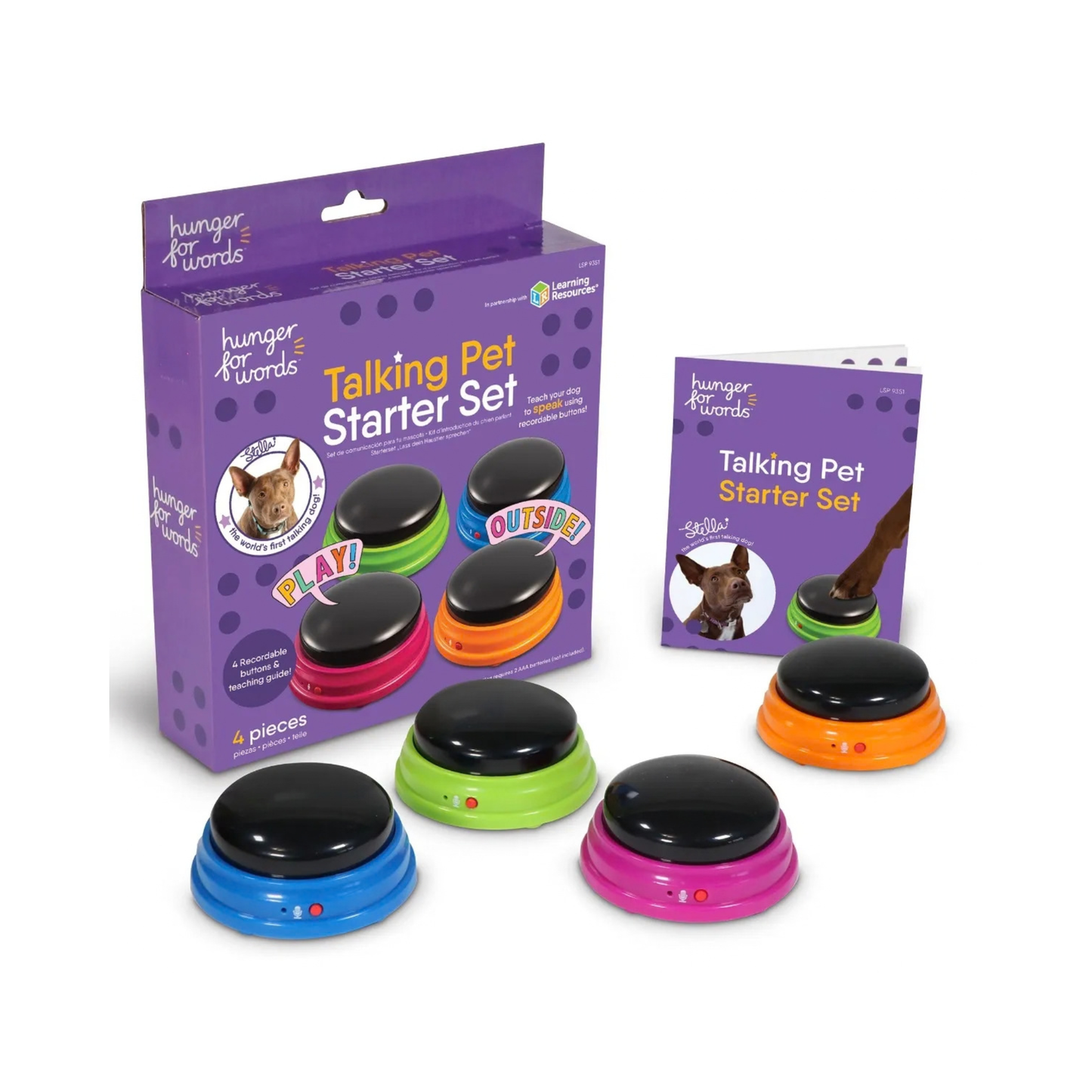 Hunger for Words talking dog buttons starter set with 4 recordable buttons