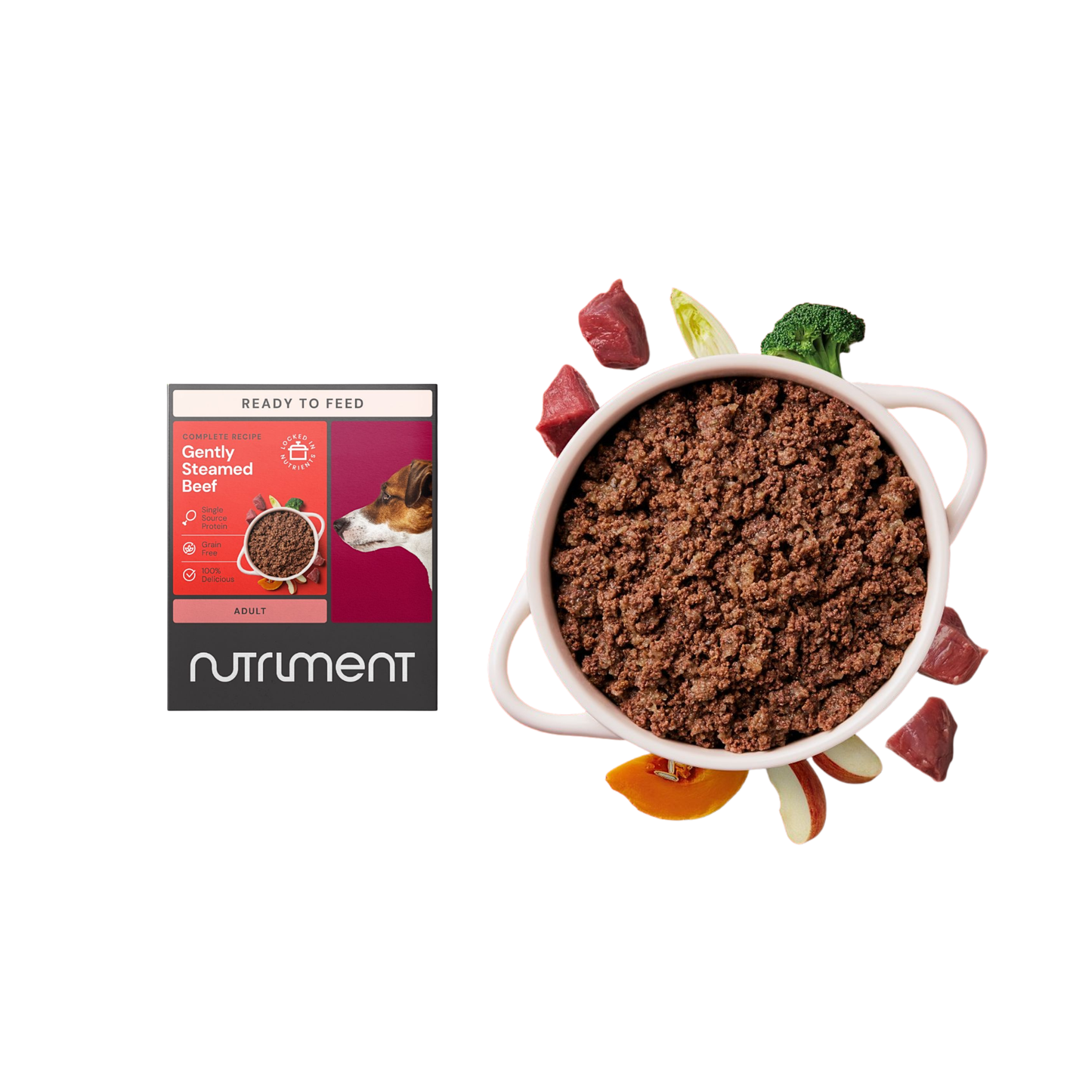 Nutriment Gently Steamed Beef dog food, 395g tray