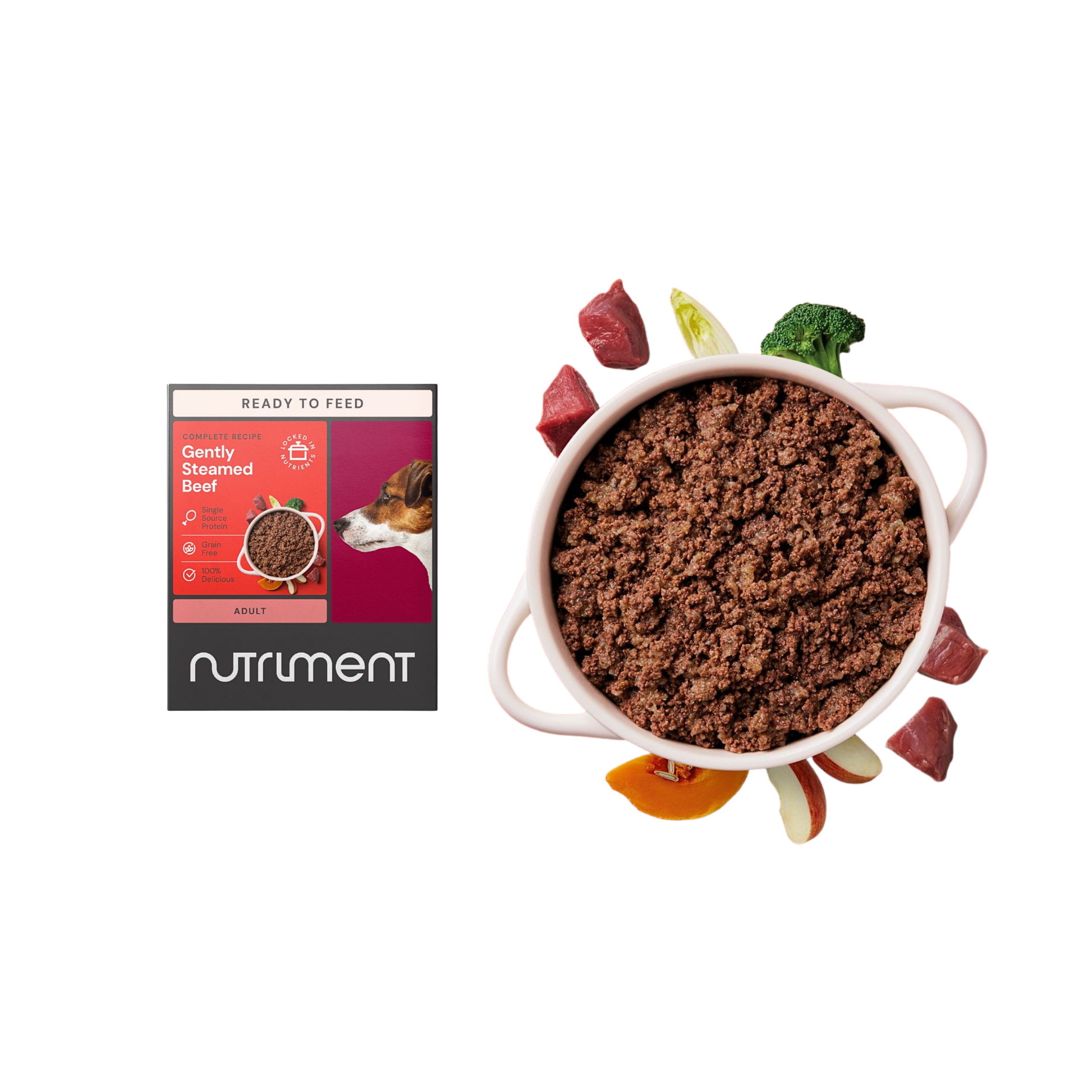 Nutriment Gently Steamed Beef dog food, 395g tray