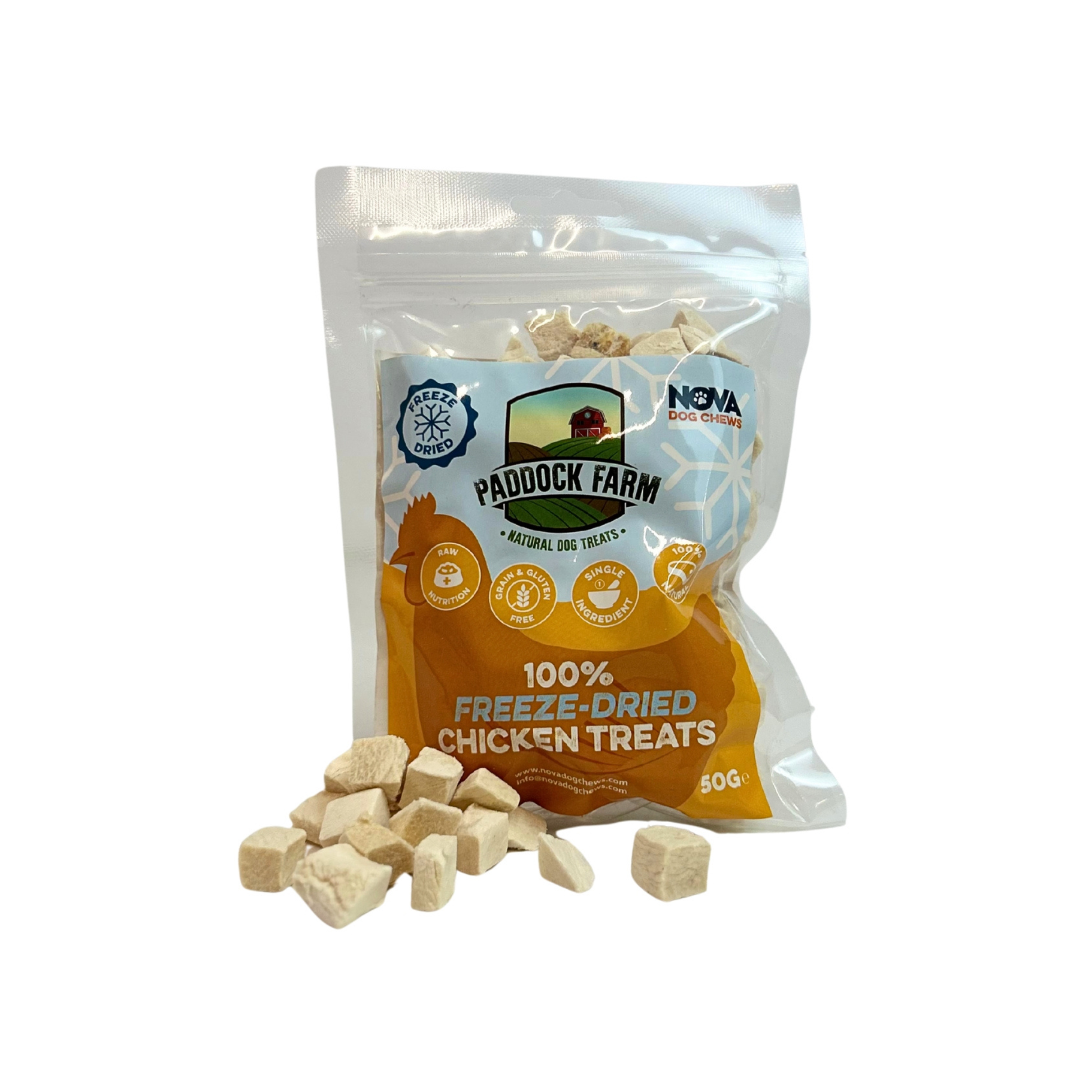 Paddock Farm Freeze Dried Dog Treats in beef, chicken and duck