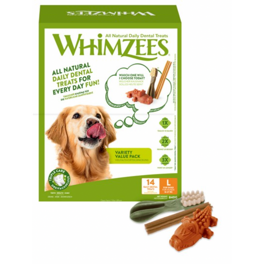 Whimzees Variety Value Box Natural Grain Free Dog Treats For Large Size Breeds 14 Pieces