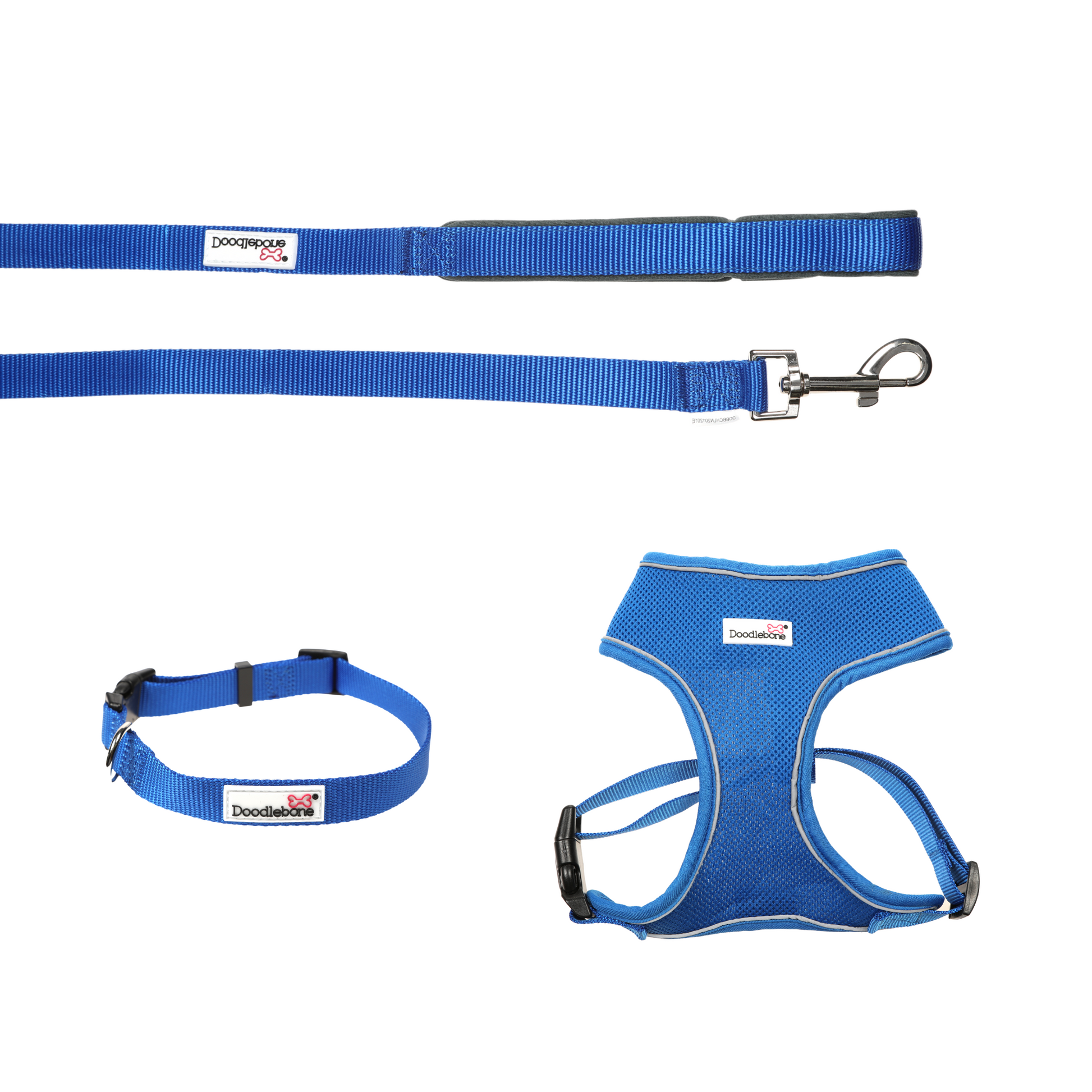 Doodlebone Originals Airmesh Bundle Set Dog Lead Collar Harness Sapphire Blue