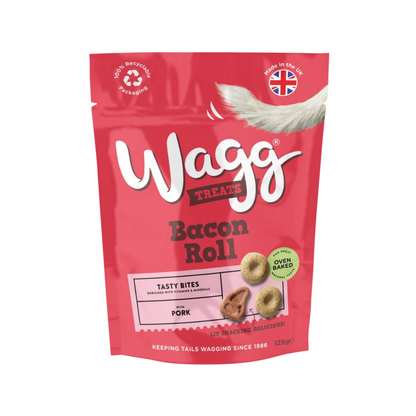 Wagg Bacon Roll Dog Treats With Pork Tasty Bites 125g