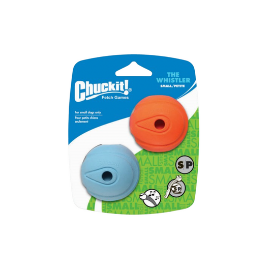 Chuckit The Whistler Ball Dog Toy 2 Pack Small 4.8cm & Medium 6.5cm