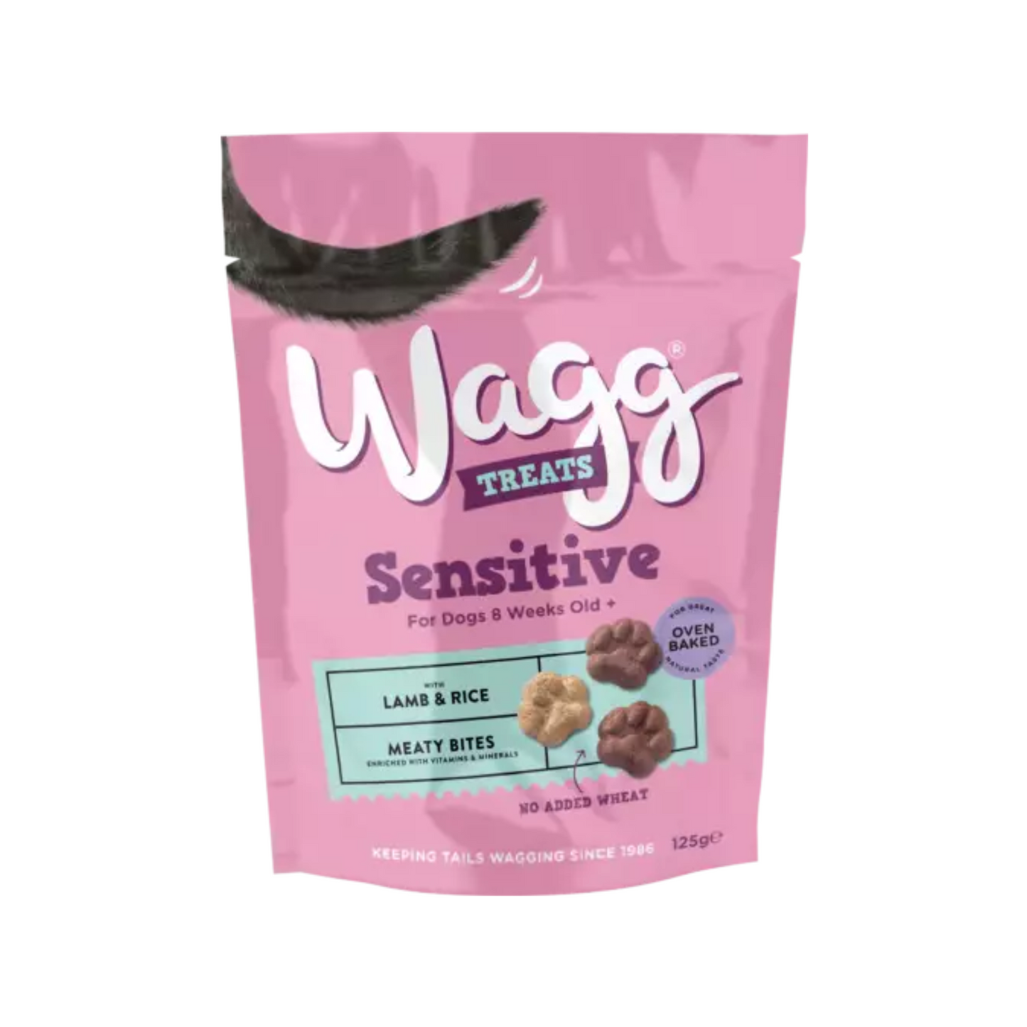 Wagg Sensitive Dog Treats With Easily Digestible Lamb & Rice, Prebiotic To Help Aid Digestion, No Added Wheat Meaty Bites 125g