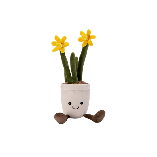WOW what a cute little flower pot dog toy with daffodils