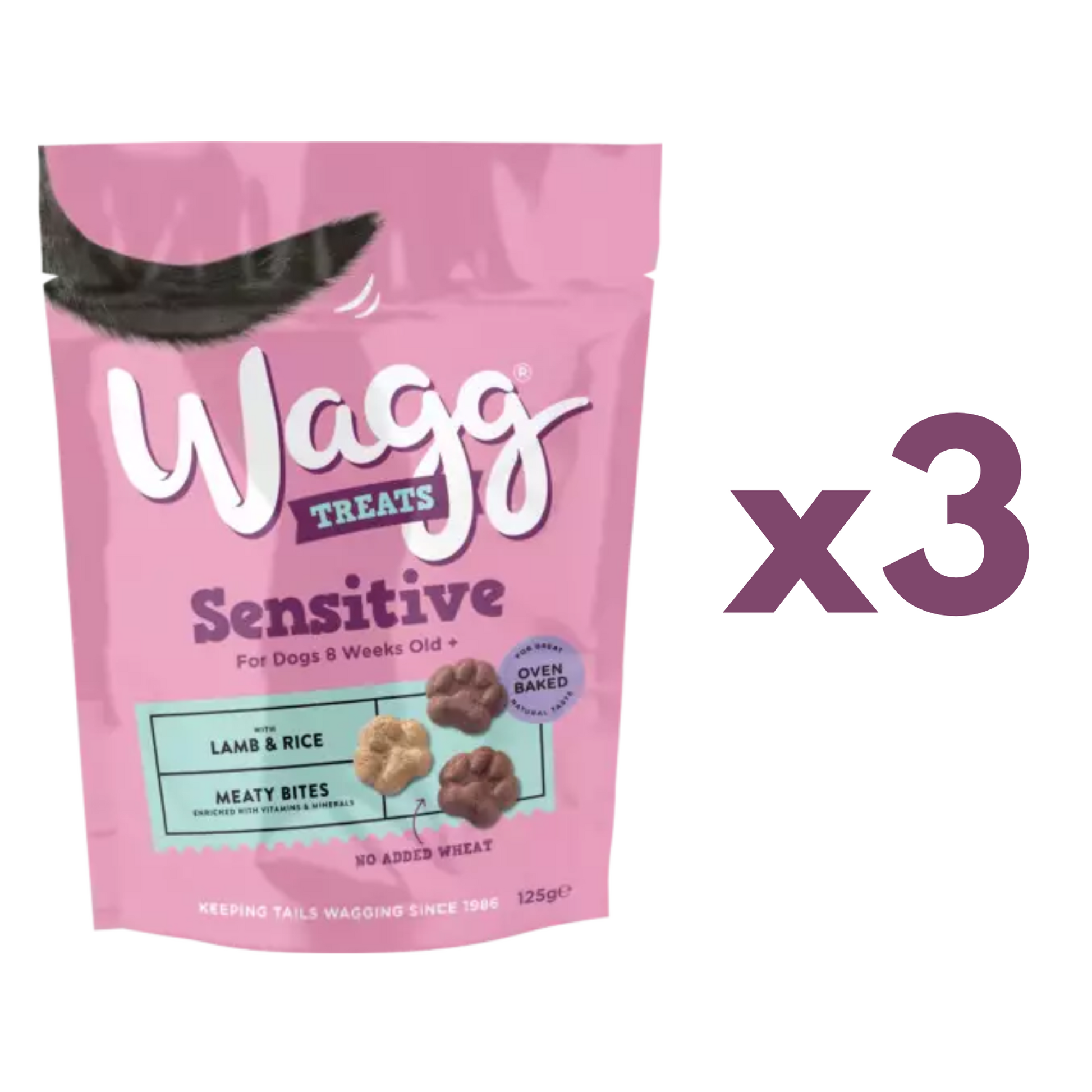Wagg Sensitive Dog Treats With Easily Digestible Lamb Rice Prebiotic To Help Aid Digestion No Added Wheat Meaty Bites 125g