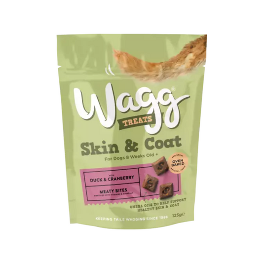 Wagg Skin & Coat Dog Treats With Duck & Cranberry, Omega 3 & 6 Oils For Healthy Skin & Glossy Coat Meaty Bites 125g
