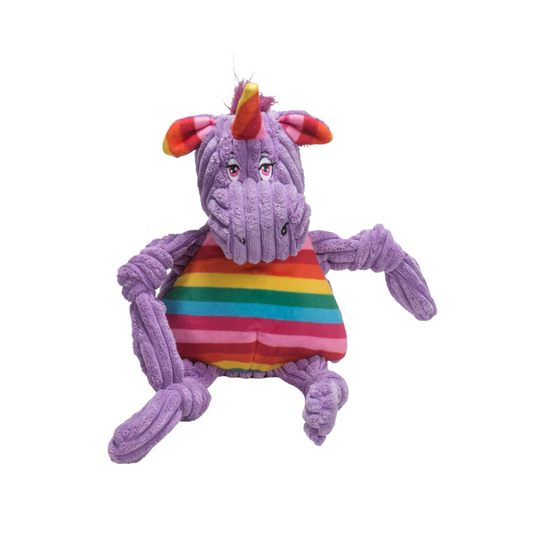 Hugglehounds Rainbow Unicorn Tough Knottie Doy Toy With 5 Squeakers