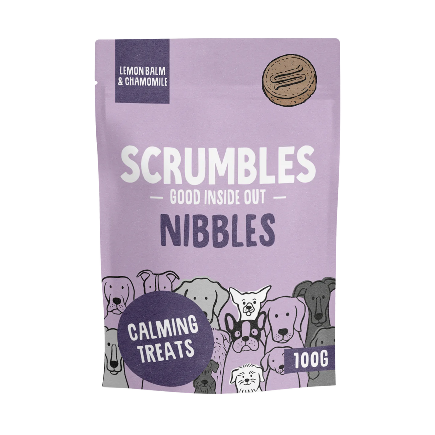 Scrumbles Calming Dog Treats Turkey Chamomile & Lemon Balm Nibbles 100g