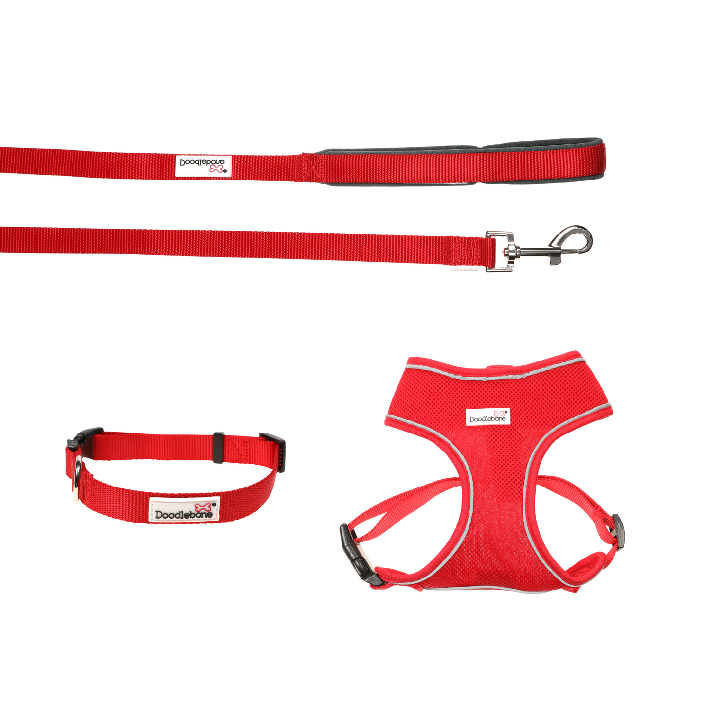 Doodlebone Originals Airmesh Bundle Set Dog Lead, Collar & Harness Ruby Red