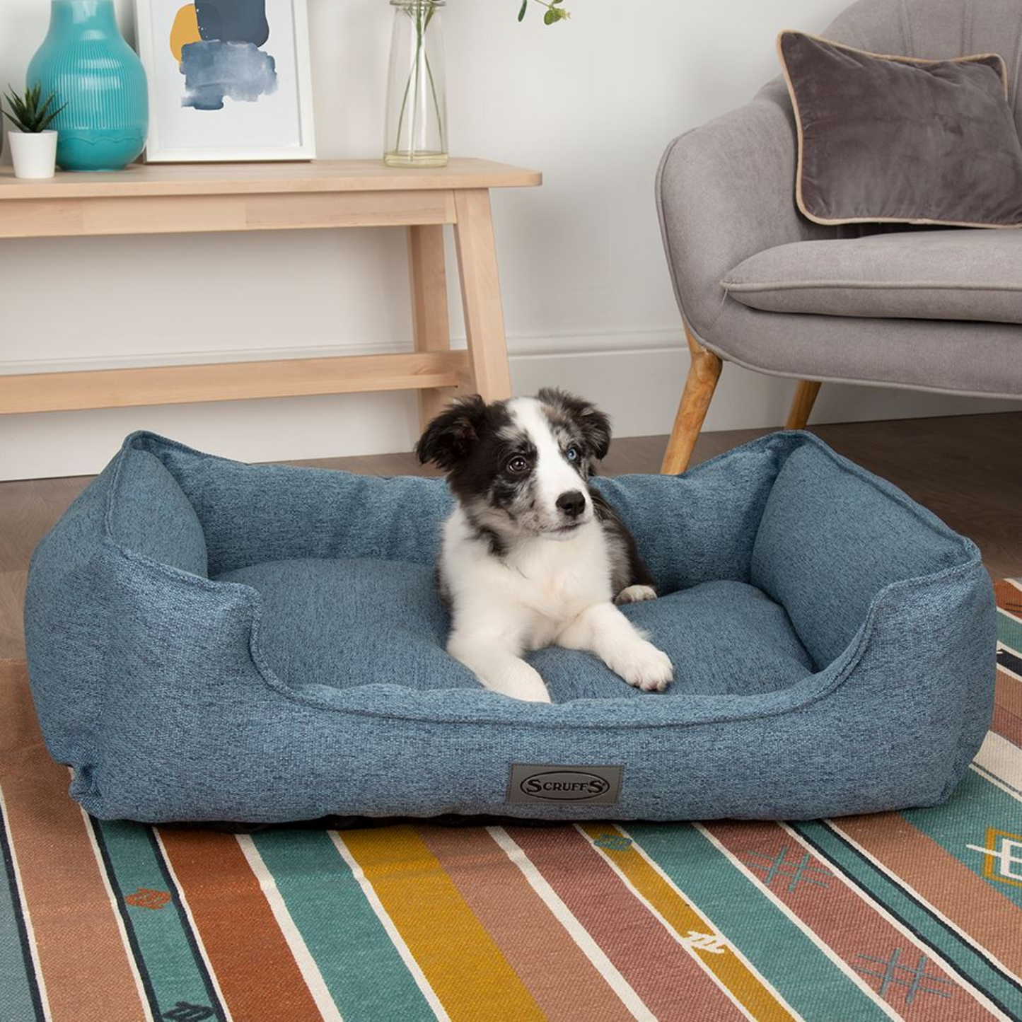 Scruffs Manhattan Box Dog Bed Fully Machine Washable Denim Blue Small & Medium
