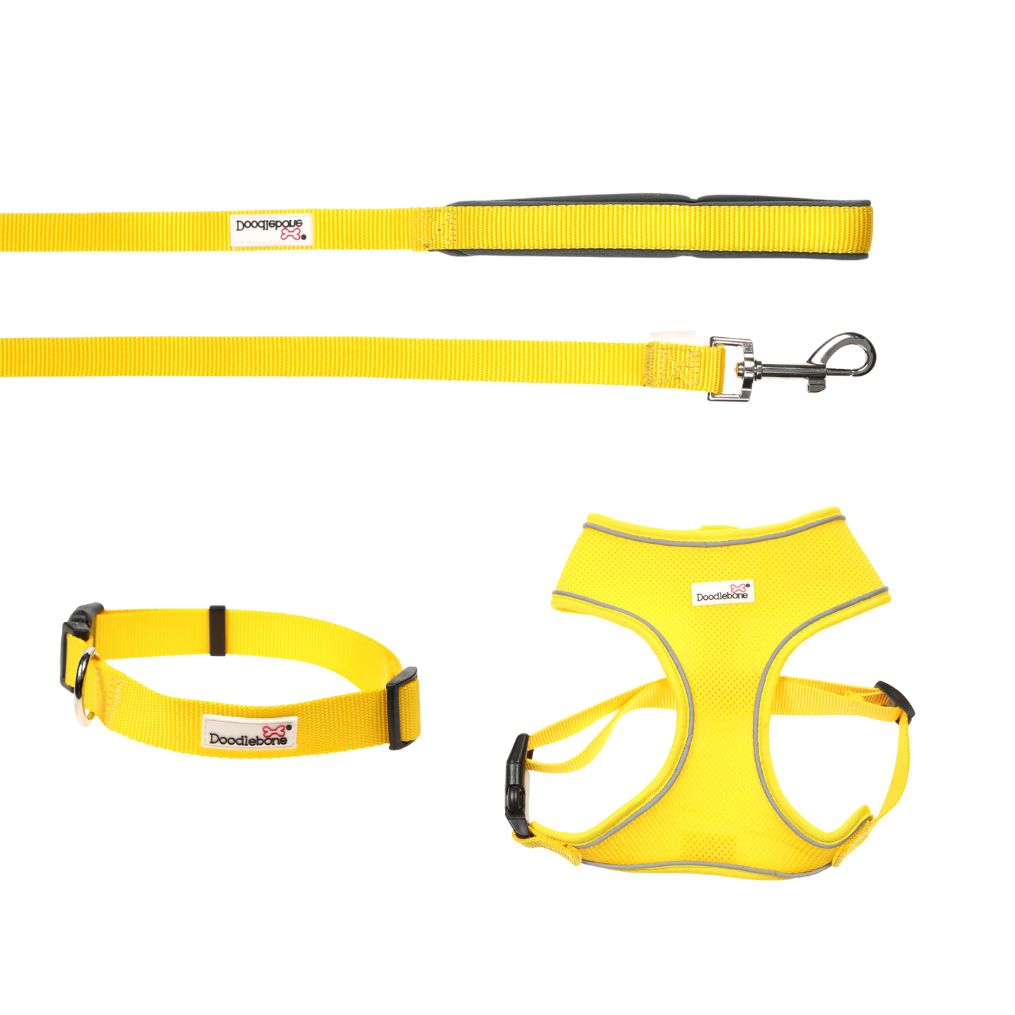 Doodlebone Originals Airmesh Bundle Set Dog Lead, Collar & Harness Sunshine Yellow