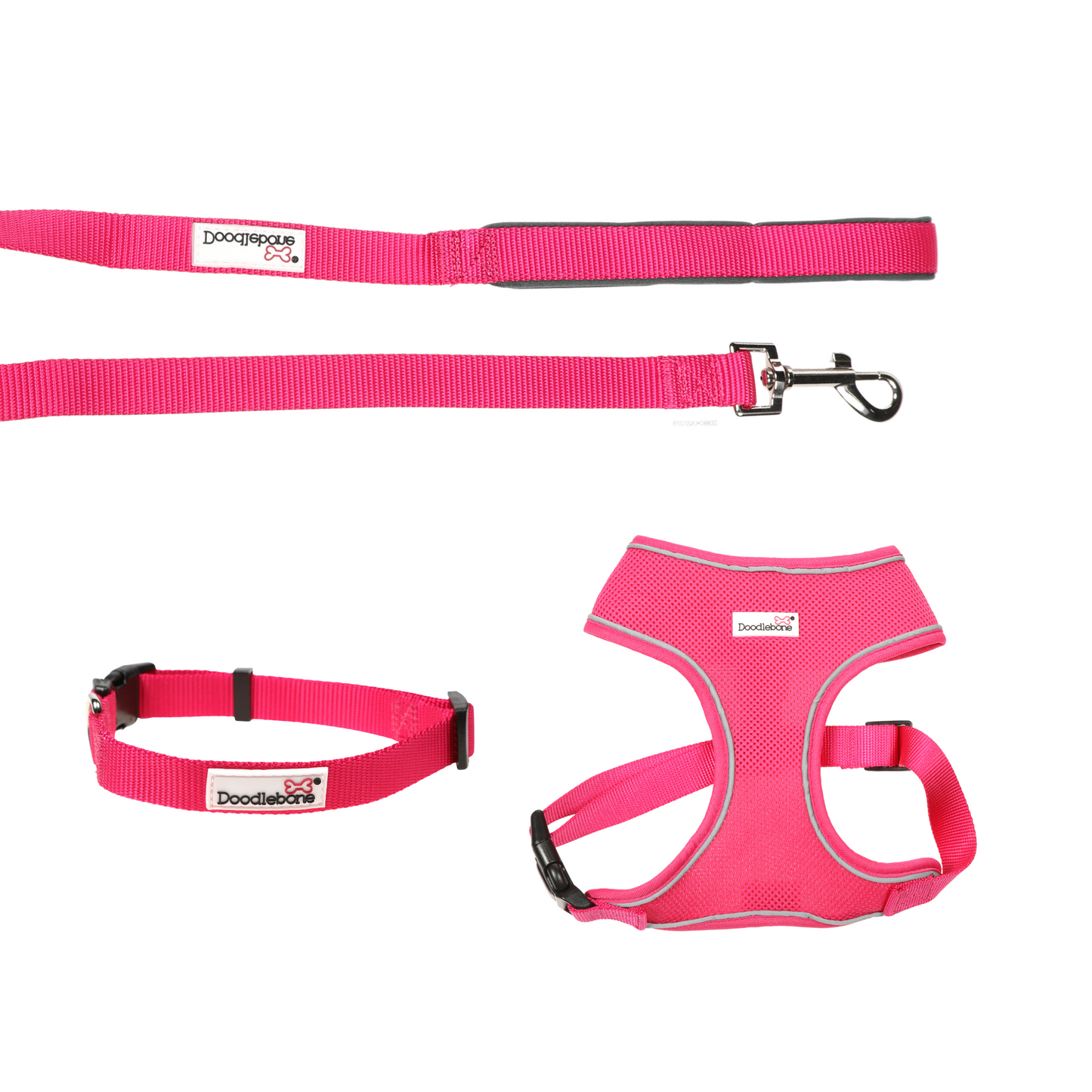 Doodlebone Originals Airmesh Bundle Set Dog Lead, Collar & Harness Fuchsia Pink