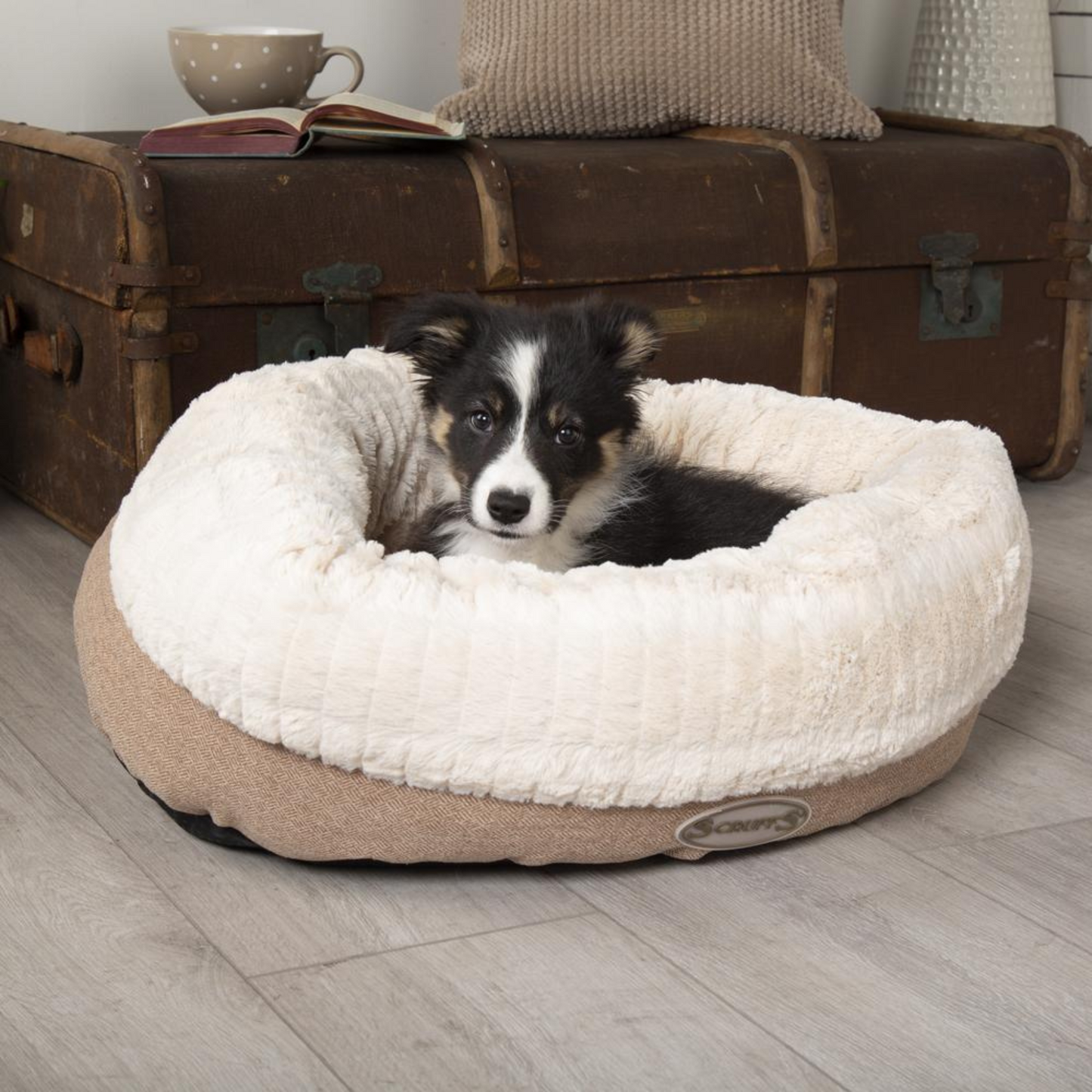 Scruffs Ellen Ring Donut Dog Bed Fully Machine Washable Tan Medium & X Large