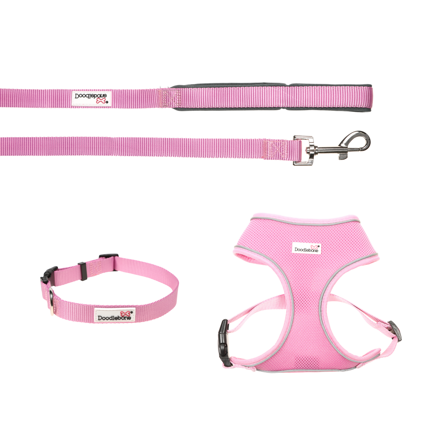Doodlebone Originals Airmesh Bundle Set Dog Lead, Collar & Harness Blush Light Pink