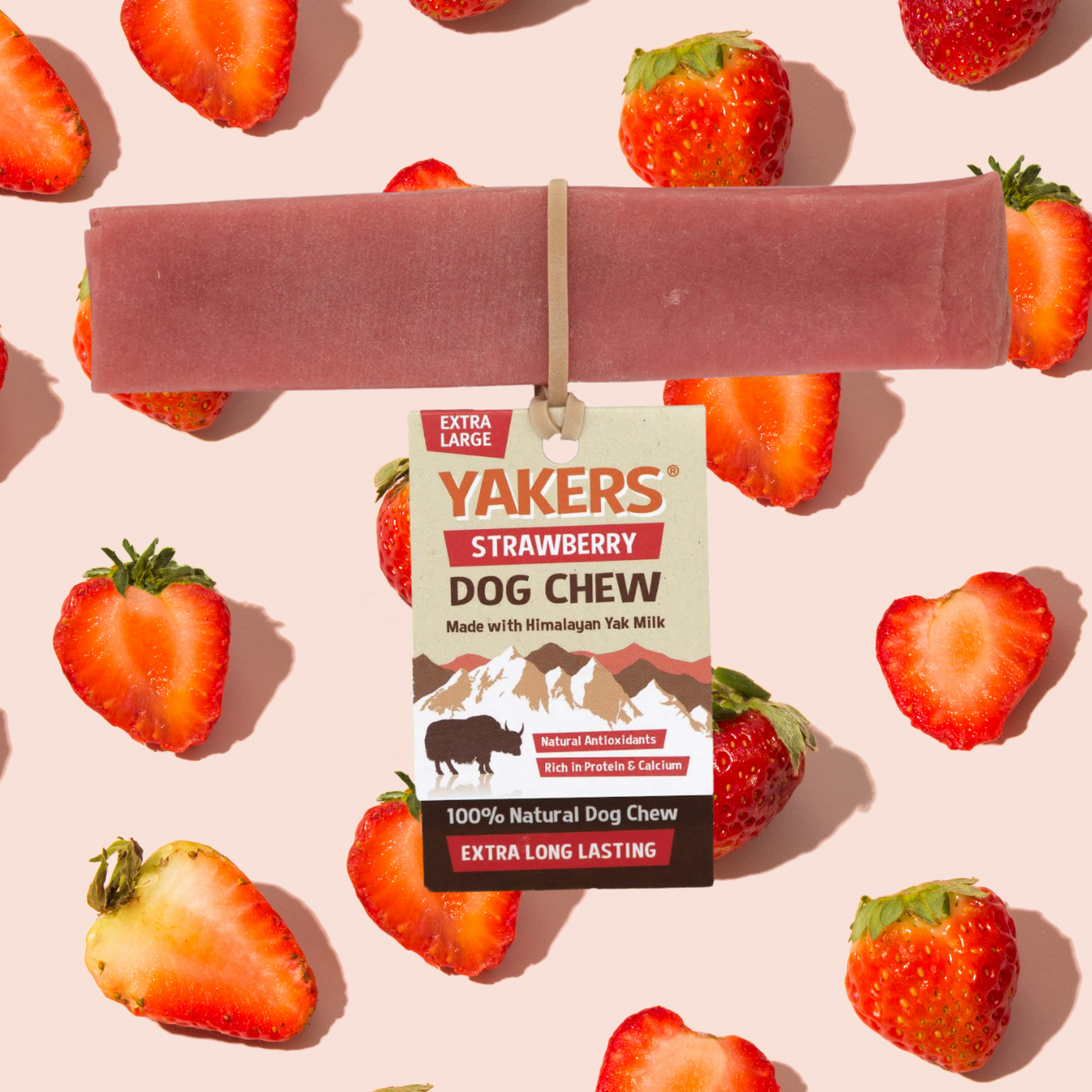 Yakers Dog Chew Strawberry Flavour Medium 70g & Extra Large 140g