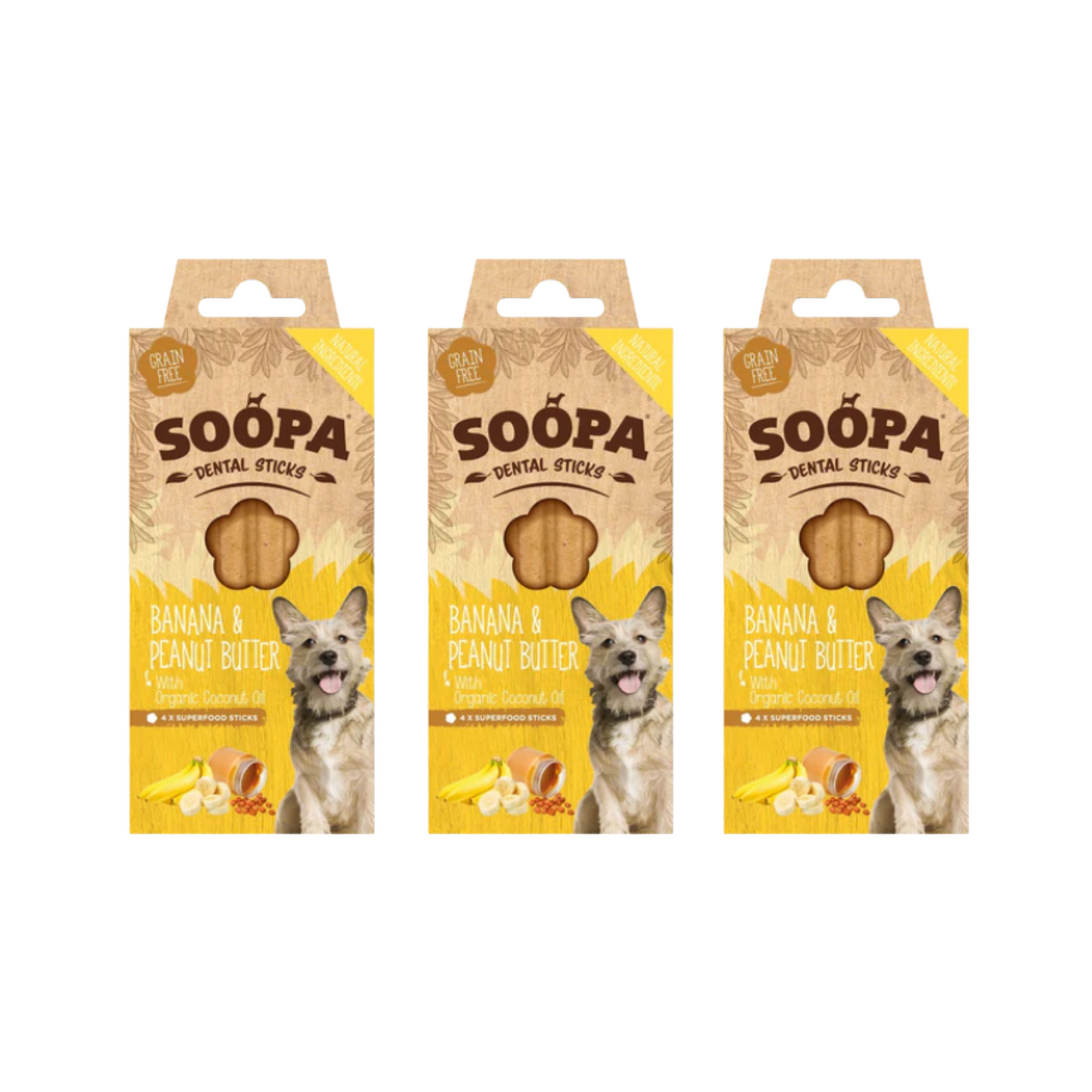 Soopa Banana & Peanut Butter Dental Sticks Dog Chews 100g