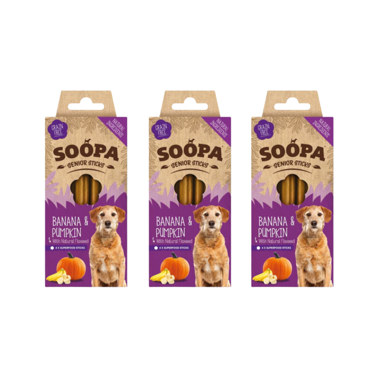 Soopa Senior Dental Sticks Dog Chews Banana, Pumpkin & Flaxseed 100g