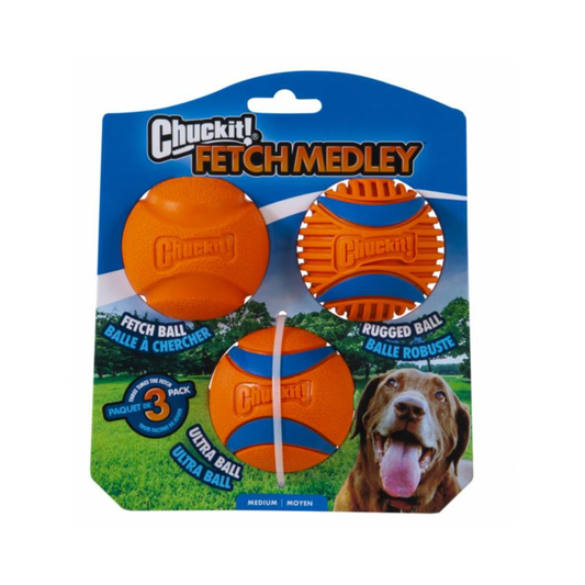 Chuckit Fetch Medley Dog Balls Medium Pack Of 3